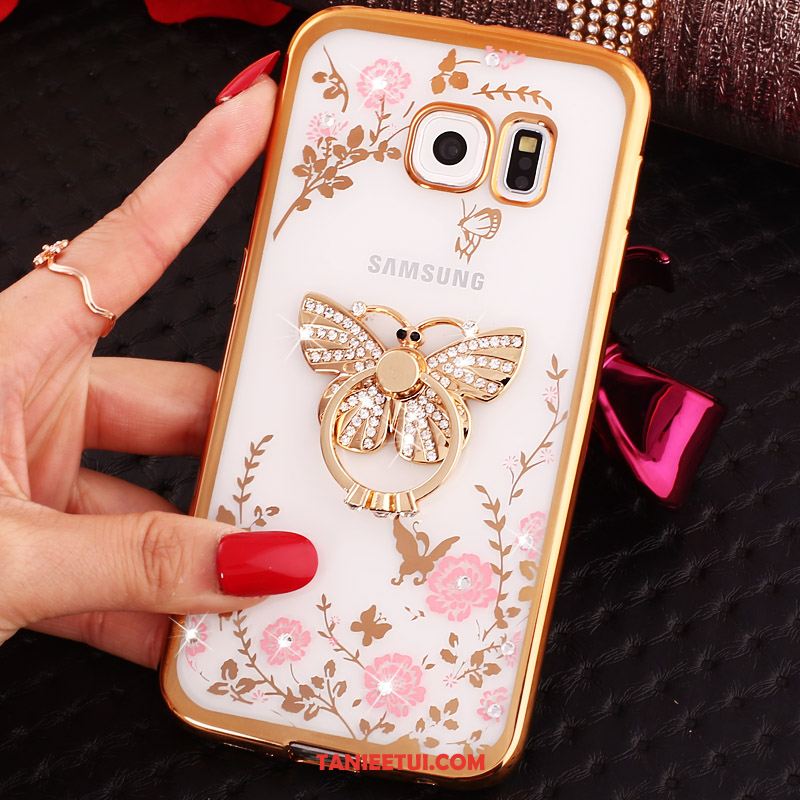 Etui Samsung Galaxy S6 Edge Pawie Ring Niebieski, Pokrowce Samsung Galaxy S6 Edge Klamra Złoto Ochraniacz