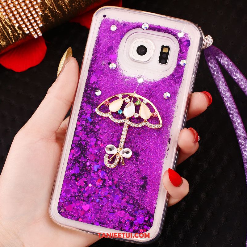 Etui Samsung Galaxy S6 Edge Telefon Komórkowy Purpurowy Gwiazda, Obudowa Samsung Galaxy S6 Edge Wiszące Ozdoby Rhinestone Silikonowe