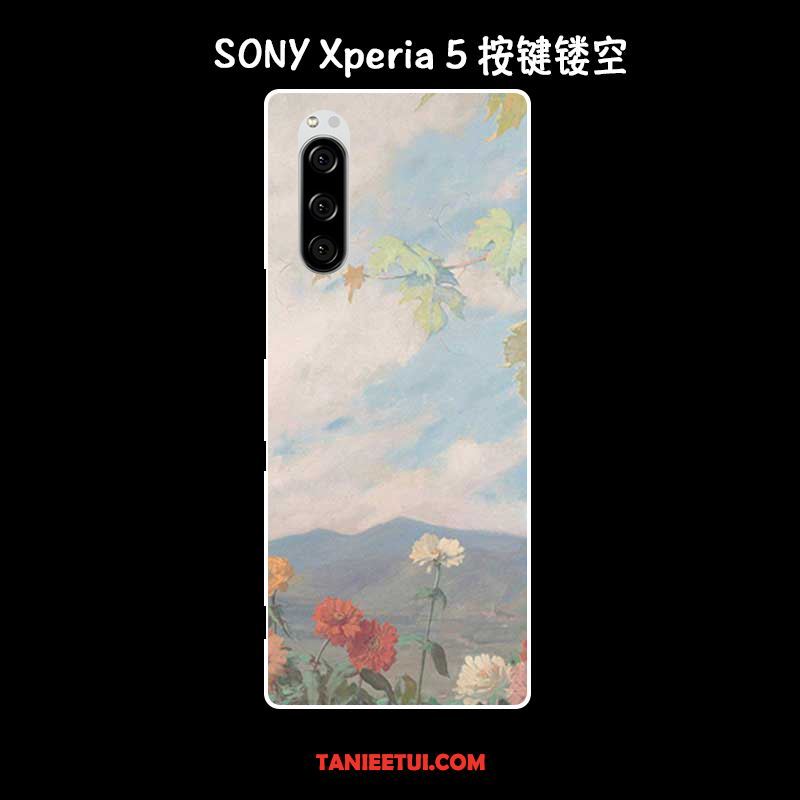 Etui Sony Xperia 5 Miękki Anti-fall Zielony, Pokrowce Sony Xperia 5 Telefon Komórkowy Vintage Obraz Olejny