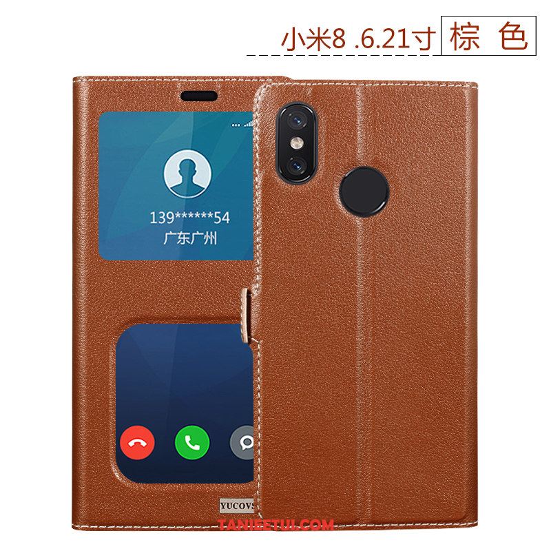 Etui Xiaomi Mi 8 Prawdziwa Skóra Mały Silikonowe, Pokrowce Xiaomi Mi 8 Anti-fall Wino Czerwone All Inclusive Beige