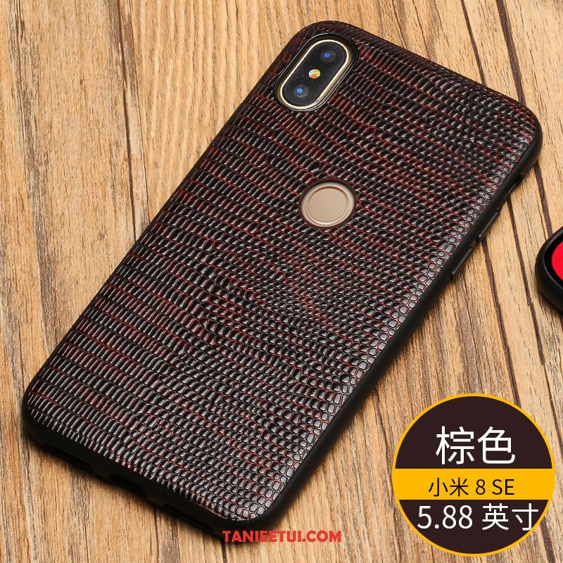 Etui Xiaomi Mi 8 Se Mały All Inclusive Prawdziwa Skóra, Futerał Xiaomi Mi 8 Se Siatkowe Ciemno Niebieski Tylna Pokrywa Beige