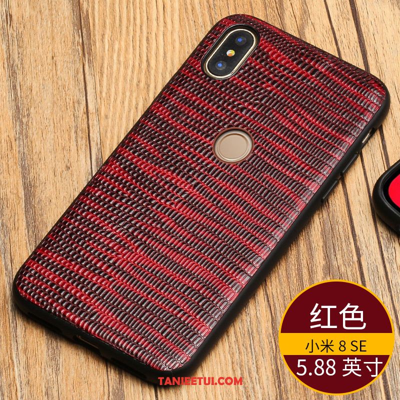 Etui Xiaomi Mi 8 Se Mały All Inclusive Prawdziwa Skóra, Futerał Xiaomi Mi 8 Se Siatkowe Ciemno Niebieski Tylna Pokrywa Beige