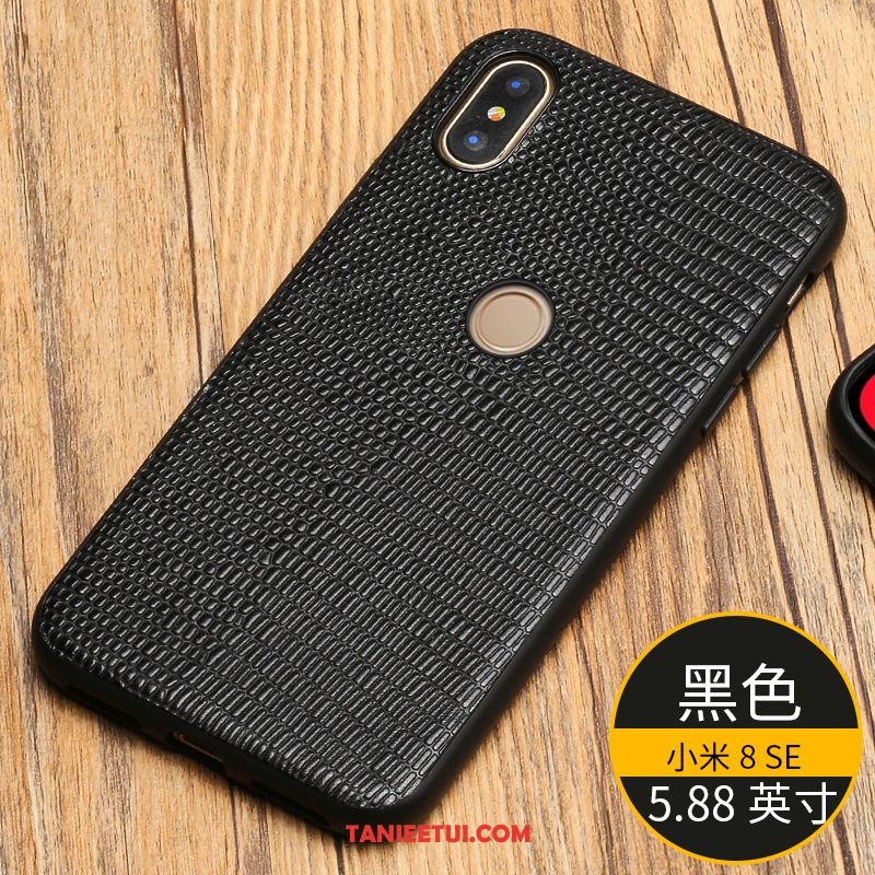 Etui Xiaomi Mi 8 Se Mały All Inclusive Prawdziwa Skóra, Futerał Xiaomi Mi 8 Se Siatkowe Ciemno Niebieski Tylna Pokrywa Beige