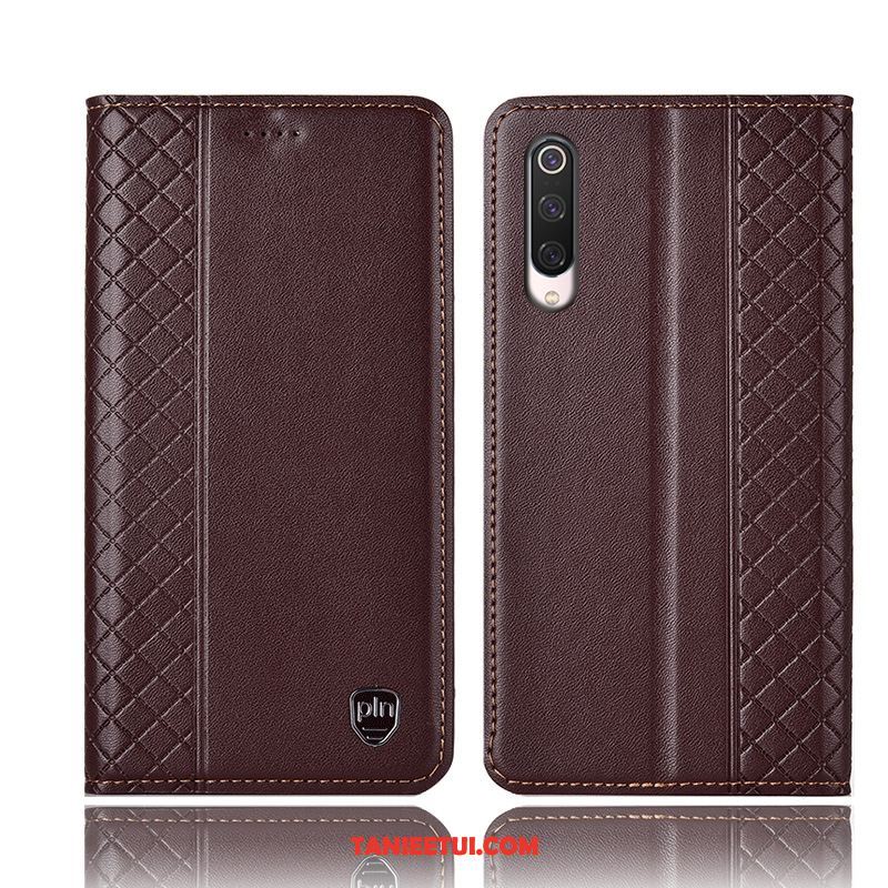 Etui Xiaomi Mi 9 Lite Mały Telefon Komórkowy W Kratę, Obudowa Xiaomi Mi 9 Lite Anti-fall Prawdziwa Skóra Czerwony Beige