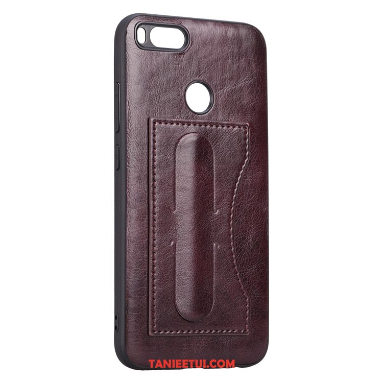 Etui Xiaomi Mi A1 Prawdziwa Skóra Czarny Wspornik, Obudowa Xiaomi Mi A1 Anti-fall Skórzany Futerał Mały Beige
