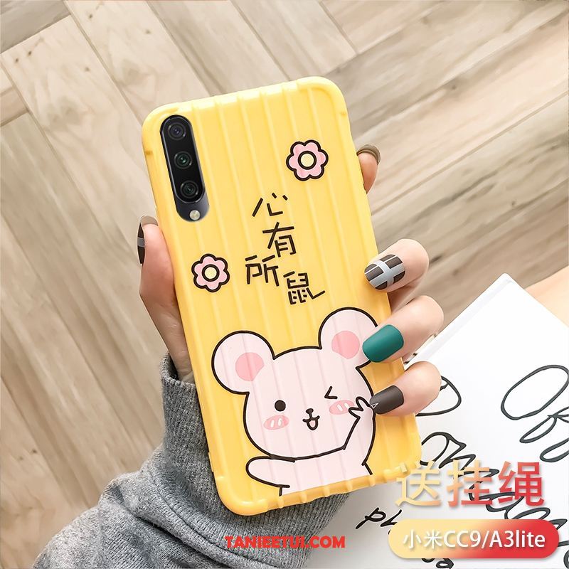 Etui Xiaomi Mi A3 Rat Żółty Wiszące Ozdoby, Obudowa Xiaomi Mi A3 Telefon Komórkowy Zakochani Ochraniacz Beige