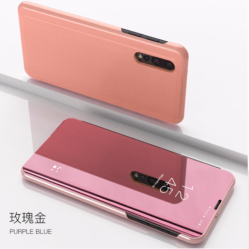 Etui Xiaomi Mi A3 Skórzany Lustro Mały, Futerał Xiaomi Mi A3 Niebieski All Inclusive Tendencja Beige