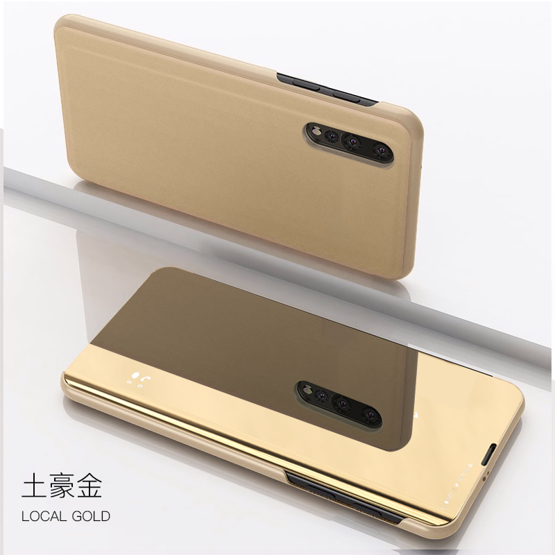 Etui Xiaomi Mi A3 Skórzany Lustro Mały, Futerał Xiaomi Mi A3 Niebieski All Inclusive Tendencja Beige