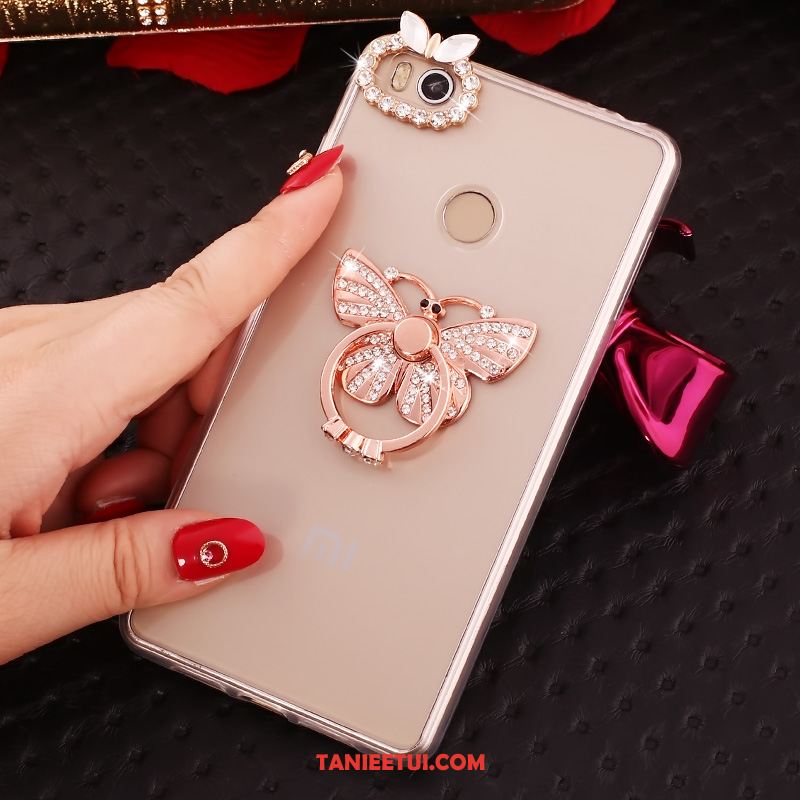 Etui Xiaomi Mi Max 2 Przezroczysty Mały Rhinestone, Futerał Xiaomi Mi Max 2 Złoto Miękki Wspornik Beige