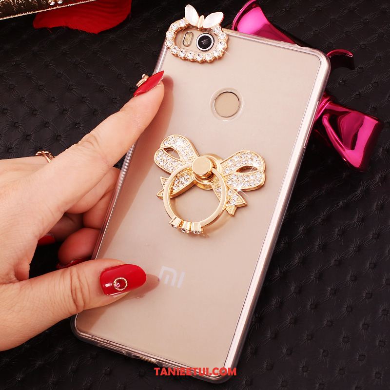 Etui Xiaomi Mi Max 2 Przezroczysty Mały Rhinestone, Futerał Xiaomi Mi Max 2 Złoto Miękki Wspornik Beige