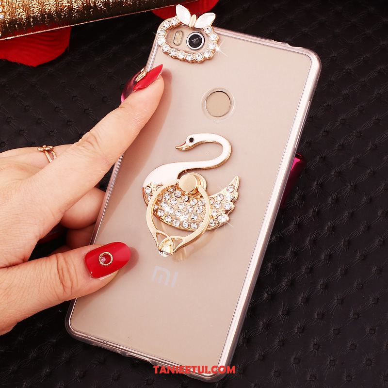 Etui Xiaomi Mi Max 2 Przezroczysty Mały Rhinestone, Futerał Xiaomi Mi Max 2 Złoto Miękki Wspornik Beige