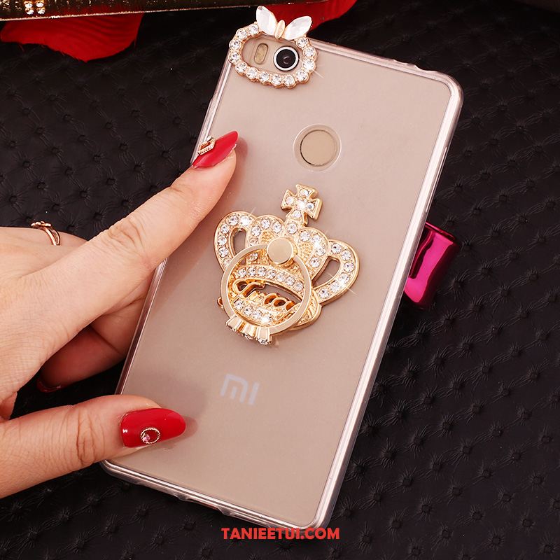 Etui Xiaomi Mi Max 2 Przezroczysty Mały Rhinestone, Futerał Xiaomi Mi Max 2 Złoto Miękki Wspornik Beige