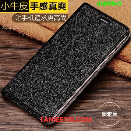 Etui Xiaomi Mi Mix 3 Wzór Czerwony Prawdziwa Skóra, Obudowa Xiaomi Mi Mix 3 Mały Ochraniacz Litchi Beige