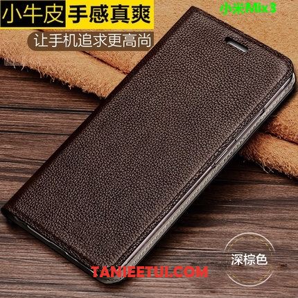 Etui Xiaomi Mi Mix 3 Wzór Czerwony Prawdziwa Skóra, Obudowa Xiaomi Mi Mix 3 Mały Ochraniacz Litchi Beige