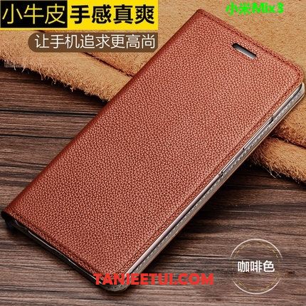 Etui Xiaomi Mi Mix 3 Wzór Czerwony Prawdziwa Skóra, Obudowa Xiaomi Mi Mix 3 Mały Ochraniacz Litchi Beige