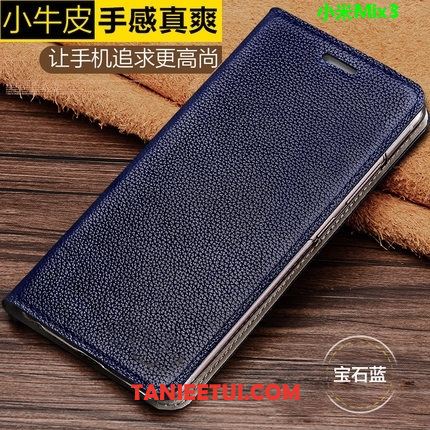 Etui Xiaomi Mi Mix 3 Wzór Czerwony Prawdziwa Skóra, Obudowa Xiaomi Mi Mix 3 Mały Ochraniacz Litchi Beige