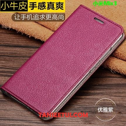 Etui Xiaomi Mi Mix 3 Wzór Czerwony Prawdziwa Skóra, Obudowa Xiaomi Mi Mix 3 Mały Ochraniacz Litchi Beige