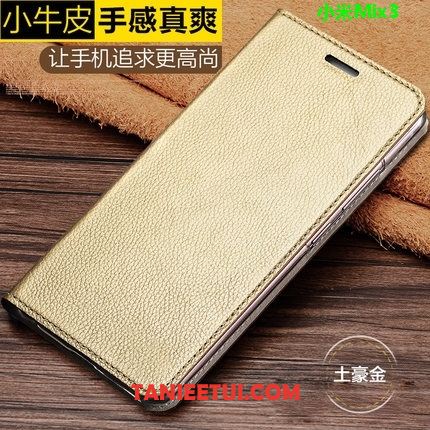 Etui Xiaomi Mi Mix 3 Wzór Czerwony Prawdziwa Skóra, Obudowa Xiaomi Mi Mix 3 Mały Ochraniacz Litchi Beige