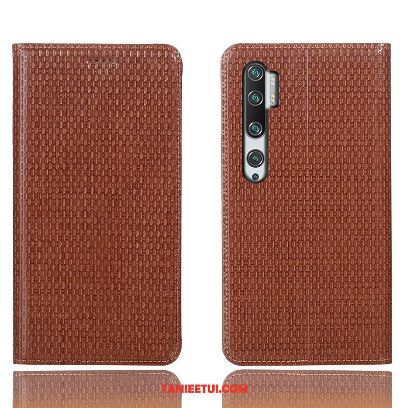 Etui Xiaomi Mi Note 10 Skórzany Futerał Anti-fall Zielony, Obudowa Xiaomi Mi Note 10 Telefon Komórkowy Mały Wzór Beige