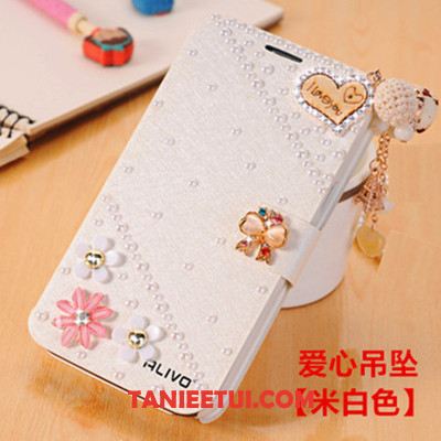 Etui Xiaomi Redmi 6 Czerwony Tendencja Rhinestone, Obudowa Xiaomi Redmi 6 Osobowość Skórzany Futerał Ochraniacz Beige