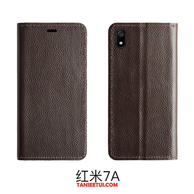 Etui Xiaomi Redmi 7a Ochraniacz Telefon Komórkowy Klapa, Pokrowce Xiaomi Redmi 7a Mały Prawdziwa Skóra Wzór Braun Beige