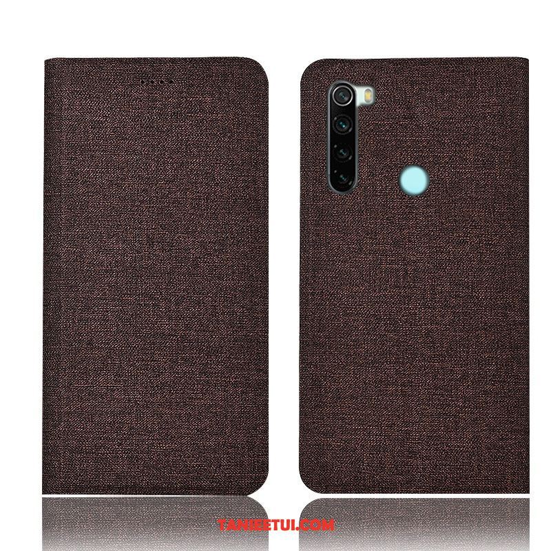 Etui Xiaomi Redmi Note 8 Pro Skórzany Bawełna I Len Czerwony, Futerał Xiaomi Redmi Note 8 Pro Ochraniacz All Inclusive Niebieski Beige