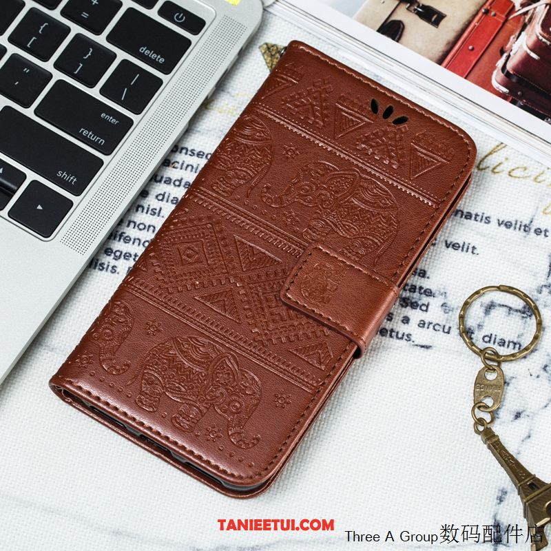 Etui Xiaomi Redmi Note 8 Pro Skórzany Biznes Relief, Futerał Xiaomi Redmi Note 8 Pro Niebieski Czerwony Duży Beige