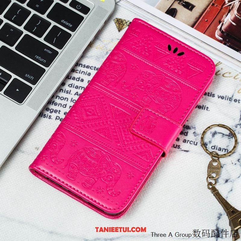 Etui Xiaomi Redmi Note 8 Pro Skórzany Biznes Relief, Futerał Xiaomi Redmi Note 8 Pro Niebieski Czerwony Duży Beige