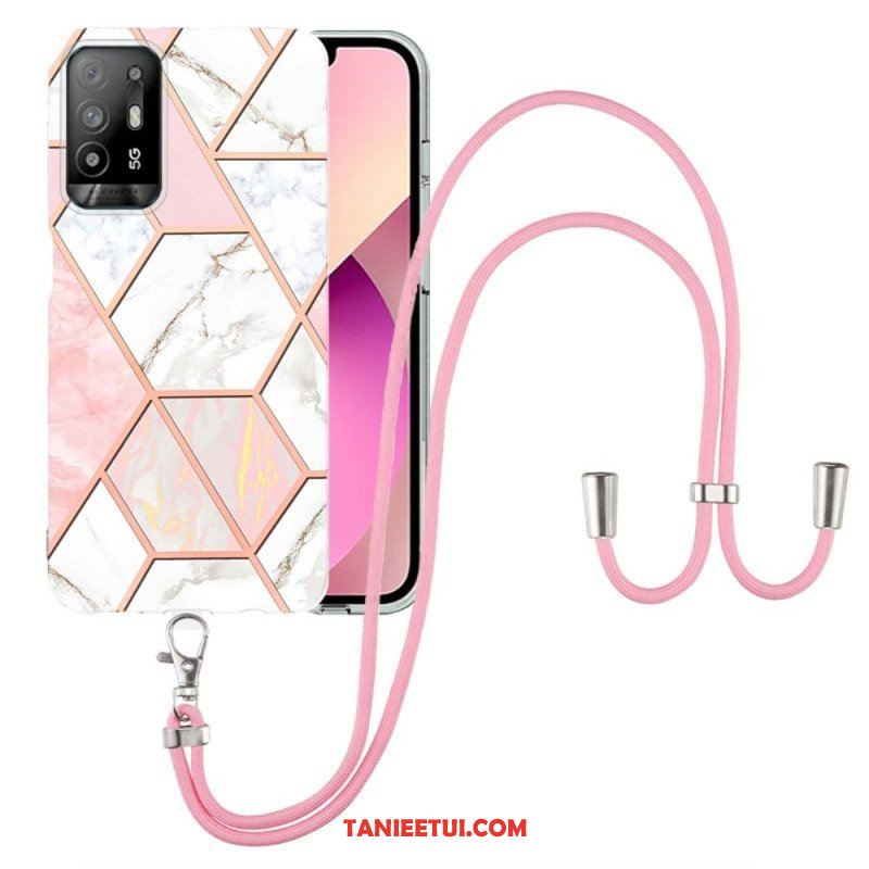 Etui do Oppo A94 5G Marmurowy Geometryczny Z Paskiem