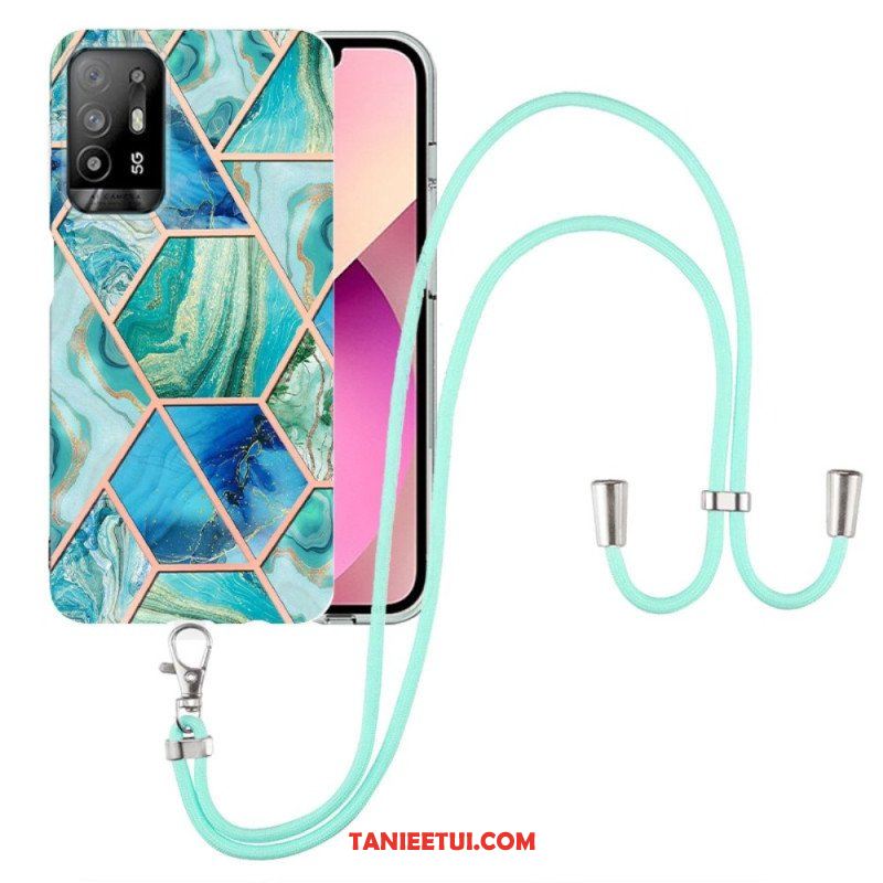 Etui do Oppo A94 5G Marmurowy Geometryczny Z Paskiem