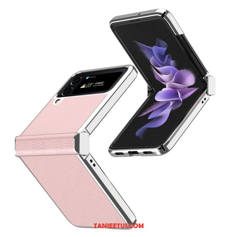 Etui do Samsung Galaxy Z Flip 4 Etui Folio Metalowe Krawędzie Ze Skóry Liczi