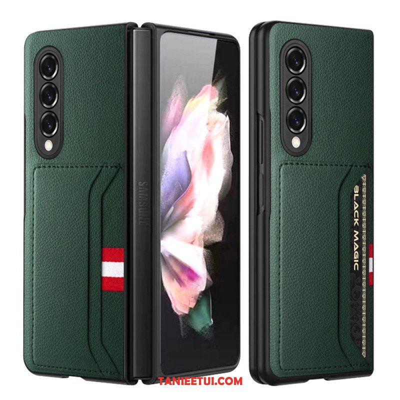 Etui do Samsung Galaxy Z Fold 3 5G Podwójne Etui Na Karty Ze Skóry Litchi