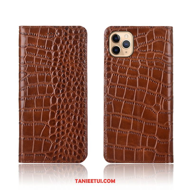 Etui iPhone 11 Pro Krokodyl Klapa Ochraniacz, Obudowa iPhone 11 Pro Anti-fall Prawdziwa Skóra Telefon Komórkowy Braun