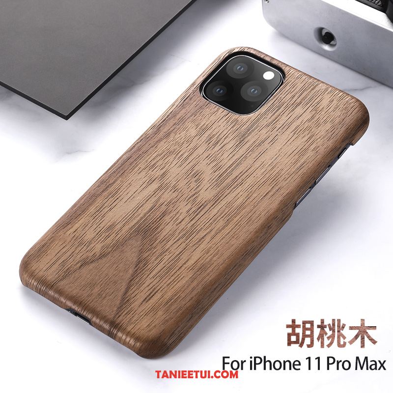 Etui iPhone 11 Pro Max Kreatywne Nowy Drewniany, Pokrowce iPhone 11 Pro Max Osobowość Z Litego Drewna Ochraniacz Braun