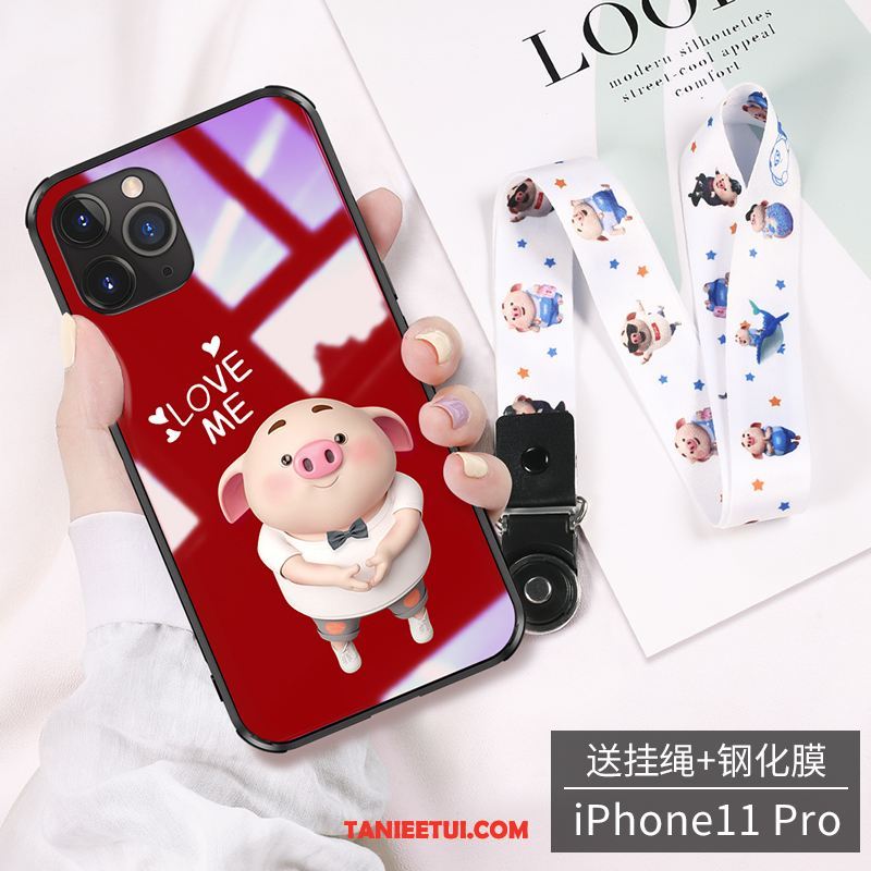 Etui iPhone 11 Pro Max Telefon Komórkowy Kreskówka Tendencja, Futerał iPhone 11 Pro Max Czerwony Netto Nowy Szkło