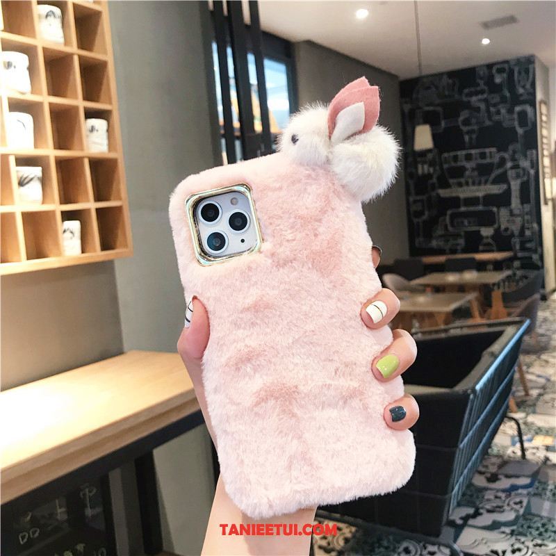 Etui iPhone 11 Pro Miękki Pluszowa Trójwymiarowy, Futerał iPhone 11 Pro Aksamit Różowe Bunny