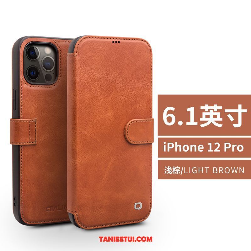 Etui iPhone 12 Pro Telefon Komórkowy Skórzany All Inclusive, Futerał iPhone 12 Pro Karta Ochraniacz Prawdziwa Skóra Braun