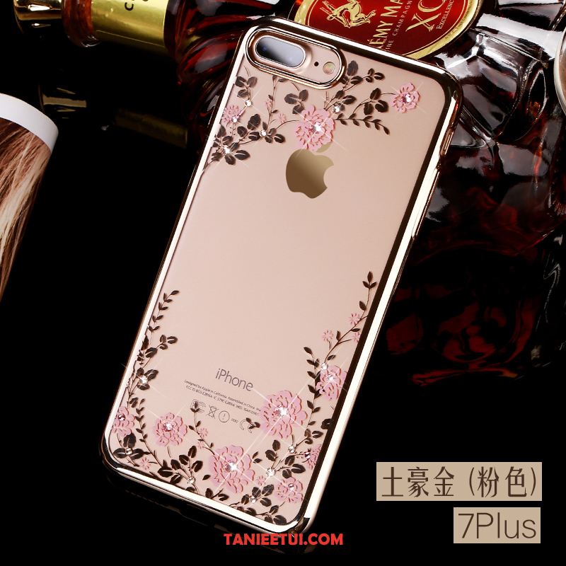 Etui iPhone 7 Plus Trudno Różowe Złoto Przezroczysty, Pokrowce iPhone 7 Plus Szkło Złoto Rhinestone
