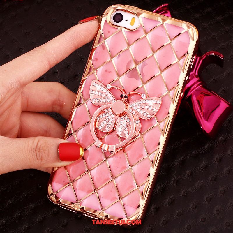 Etui iPhone Se Ring Rhinestone Różowe Złoto, Futerał iPhone Se Ochraniacz Silikonowe Proszek