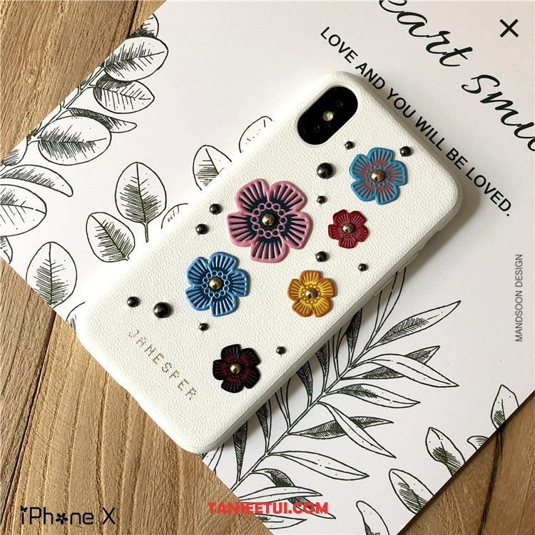 Etui iPhone X Skórzany Futerał Kwiaty Silikonowe, Obudowa iPhone X Anti-fall Modna Marka Zielony