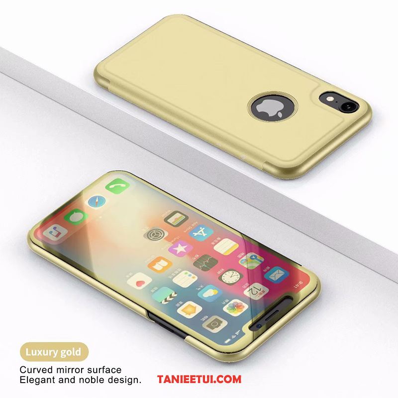 Etui iPhone Xr Lustro Skórzany Futerał Ochraniacz, Obudowa iPhone Xr Purpurowy Telefon Komórkowy Złoto