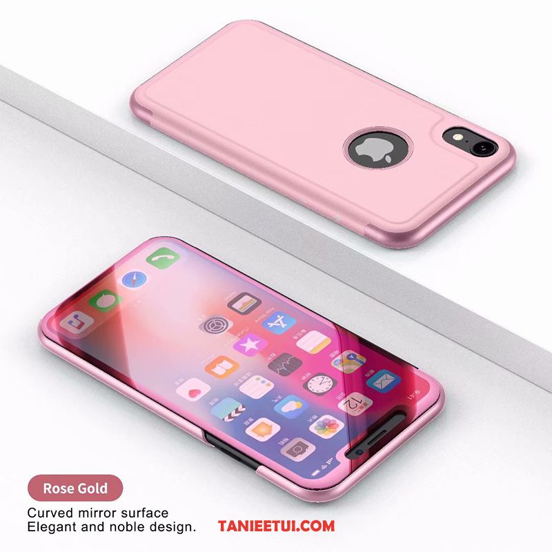 Etui iPhone Xr Lustro Skórzany Futerał Ochraniacz, Obudowa iPhone Xr Purpurowy Telefon Komórkowy Złoto