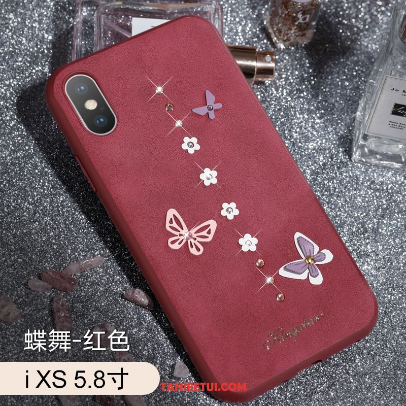 Etui iPhone Xs Luksusowy Telefon Komórkowy Cienkie, Futerał iPhone Xs Rhinestone Moda Skórzany Futerał