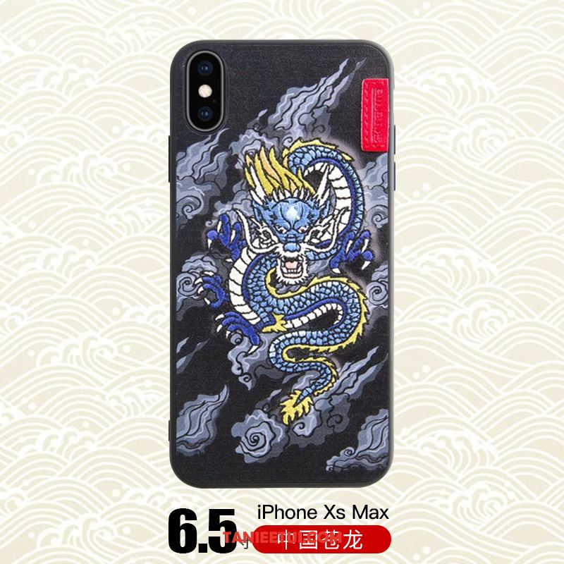 Etui iPhone Xs Max Tygrys Modna Marka Smok, Pokrowce iPhone Xs Max Z Haftem Telefon Komórkowy Czarny