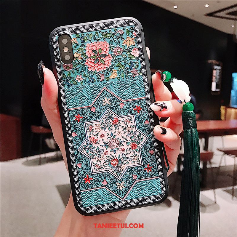 Etui iPhone Xs Vintage Etniczny Wisząca Szyja, Pokrowce iPhone Xs Telefon Komórkowy Wiszące Ozdoby Miękki