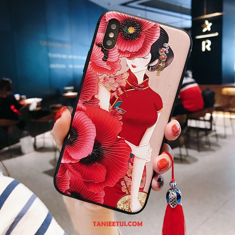 Etui iPhone Xs Wiszące Ozdoby Z Frędzlami Czerwony, Pokrowce iPhone Xs Anti-fall Vintage Telefon Komórkowy