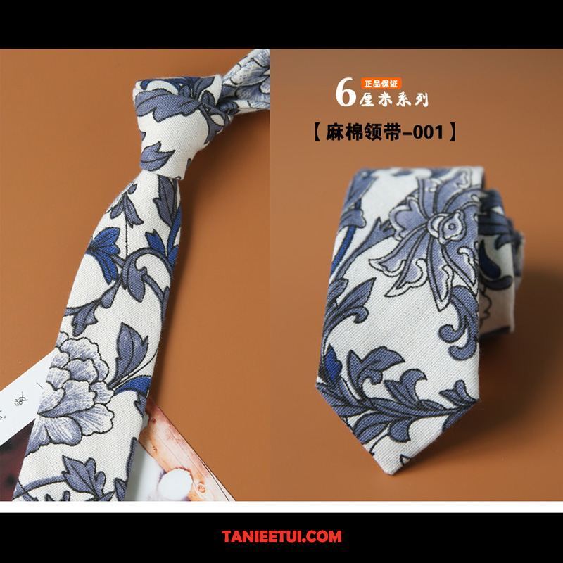 Krawat Męskie Kolor Bawełna I Len Wzór, Krawat Wąskie Trendy Z Bawełny Blau