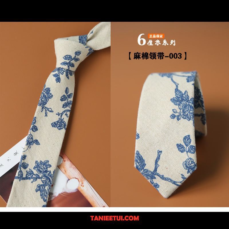 Krawat Męskie Kolor Bawełna I Len Wzór, Krawat Wąskie Trendy Z Bawełny Blau