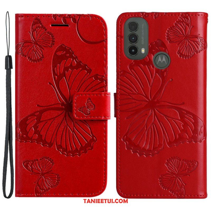 Obudowa Etui Na Telefon do Moto E40 / E30 / E20 z Łańcuch Gigantyczne Motyle Paskowe