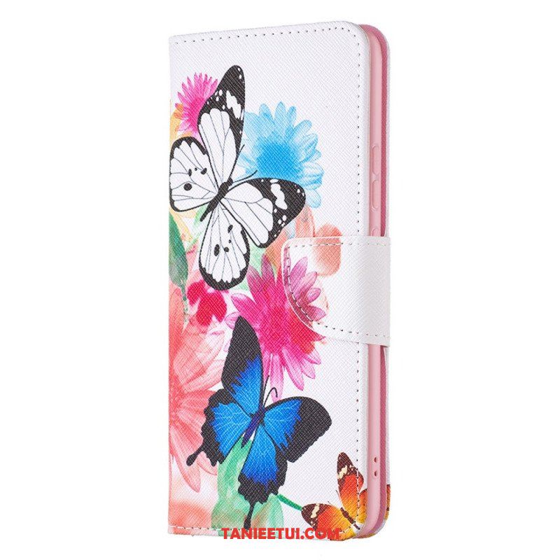 Skórzany Futerał do Xiaomi 12 / 12X Malowane Motyle I Kwiaty